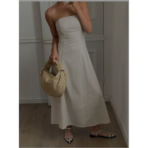 NIB- GORGEOUS Oatmeal Cream Colored Linen & Satin Lined Strapless Midi Size 0